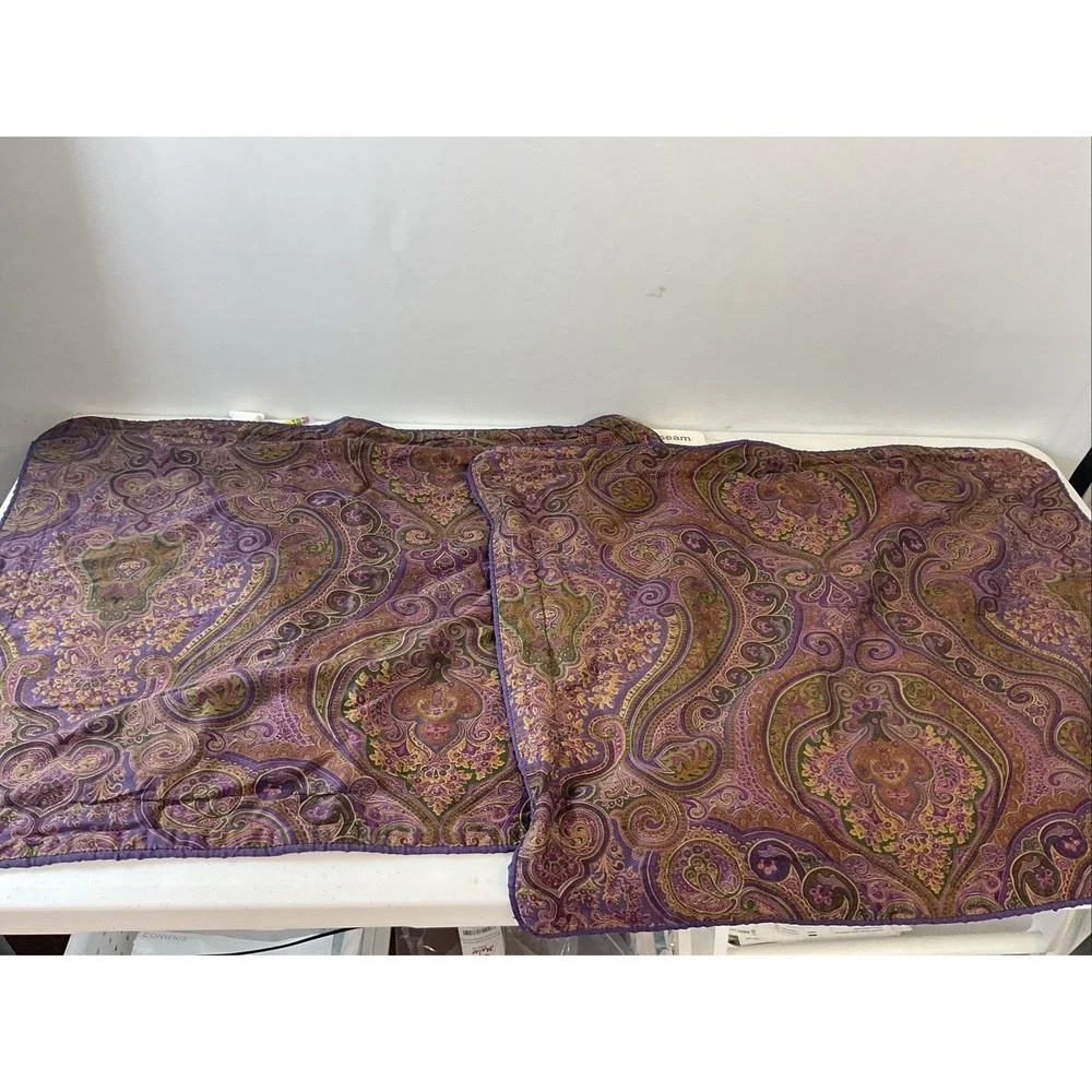 Lot (2) Ralph Lauren Chaps Preston Pillow Shams Cases Standard Purple Paisley